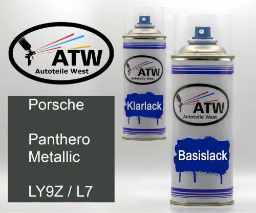 Porsche, Panthero Metallic, LY9Z / L7: 400ml Sprühdose + 400ml Klarlack - Set, von ATW Autoteile West.